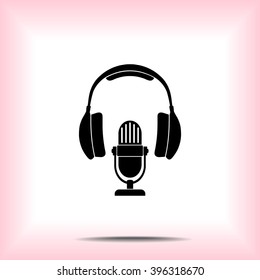 Microphone with headphones sign icon, vector illustration. Flat design style