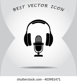 Microphone with headphones sign icon, vector illustration. Flat design style