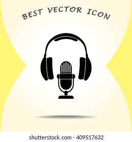 Microphone with headphones sign icon, vector illustration. Flat design style