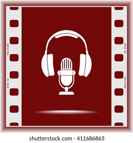Microphone with headphones sign icon, vector illustration. Flat design style
