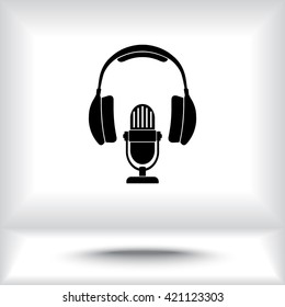 Microphone with headphones sign icon, vector illustration. Flat design style