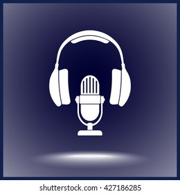Microphone with headphones sign icon, vector illustration. Flat design style