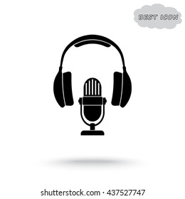 Microphone with headphones sign icon, vector illustration. Flat design style