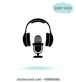 Microphone with headphones sign icon, vector illustration. Flat design style