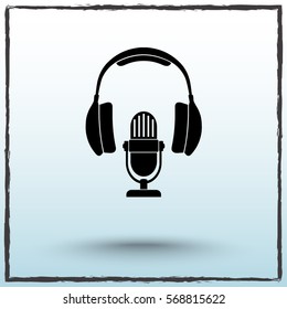 Microphone with headphones sign icon, vector illustration. Flat design style