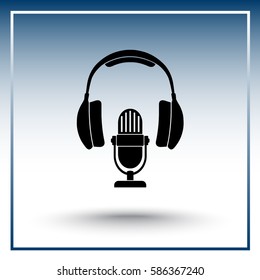 Microphone with headphones sign icon, vector illustration. Flat design style