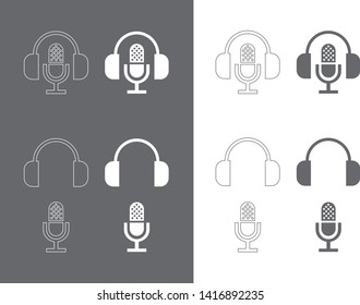 Microphone and headphones silhouette (outline)