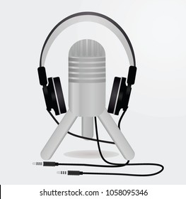 Microphone and headphones. vector illustration