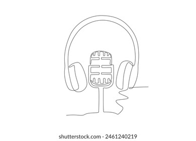 Microphone and headphones.World music day one-line drawing