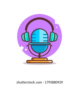 ilustración vectorial de micrófono y auriculares, ilustración vectorial premium, ilustración de conjunto, ilustración plana vectorial.