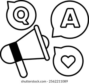 A microphone with a heart and the letters Q and A