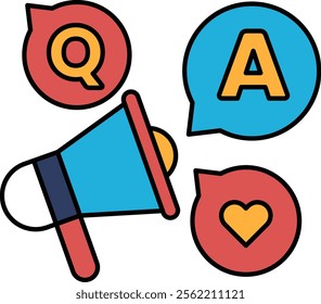 A microphone with a heart and the letters Q and A