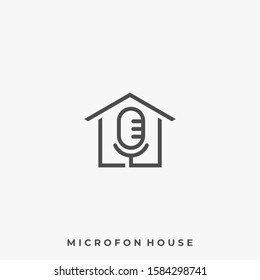 Microphone House Illustration Vector Template. Suitable for Creative Industry, Multimedia, entertainment, Educations, Shop, and any related business