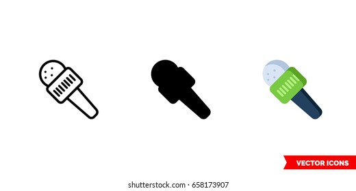 Microphone icon of 3 types: color, black and white, outline. Isolated vector sign symbol.
