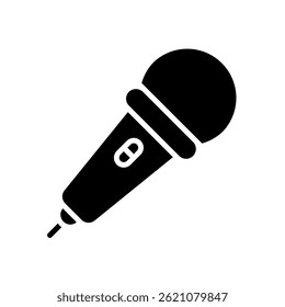 Ícone de microfone para gravação de áudio e Podcasting - vetor de entrada de voz, ilustração técnica de som, símbolo de dispositivo de fala. Ícone de Glifo