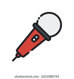 Ícone de microfone para gravação de áudio e Podcasting - vetor de entrada de voz, ilustração técnica de som, símbolo de dispositivo de fala. Ícone Linha Preenchida