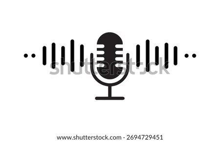 Microphone icon. Black Audio speech podcast mic symbol. Microphone icon with sound waves. vector illustration eps file.