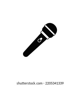 Microphone icon in black flat glyph, filled style isolated on white background