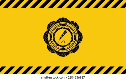 microphone icon black grunge emblem, yellow warning sign. Vector Illustration. Detailed. 