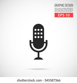 Microphone icon. Black mic pictogram. Modern flat design vector illustration, new high quality concept for web banners, web site, infographics. Vector icon graphic art isolated on gradient background