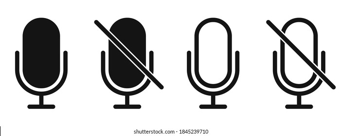 Microphone icon. Black microphone sign. No Microphone sign. Microphone forbidden sign. Vector illustration.