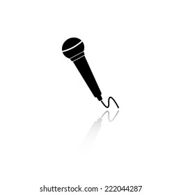 microphone icon - black vector illustration with reflection