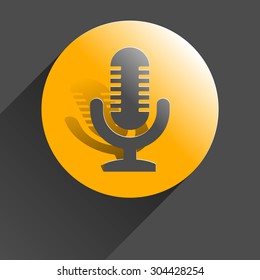 Microphone icon, black vector illustration with shadow on gray background.