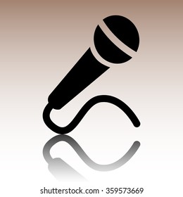Microphone Icon. Black vector illustration with reflection.