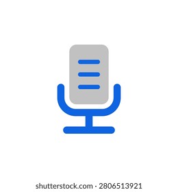 Microphone icon in blue and gray flat symbol for voice recording