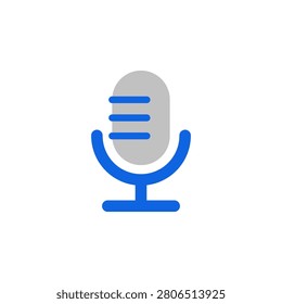 Microphone icon in blue and gray flat symbol for voice recording