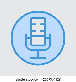 Icono de micrófono en azul sobre interfaz de usuario, uso para presentación de aplicación móvil del sitio web
