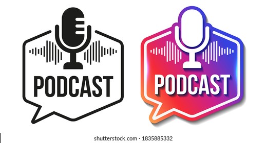 Microphone icon. Broadcast sign. Logo, app, podcast user interface.
