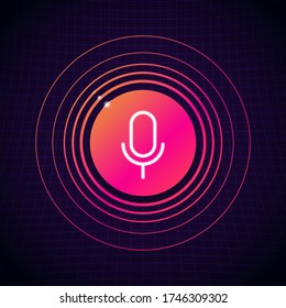 Microphone Icon Button With Sound Spectrum Feedback Effect Vector Illustration For Digital Voice Assistant And Audio Recognition Concept Design