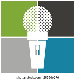 Microphone icon, classic microphone symbol on color background.