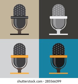 Microphone icon, classic microphone symbol on color background.