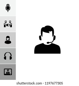 Microphone icon. collection of 6 microphone filled icons such as customer support, audio system, tv speaker, support. editable microphone icons for web and mobile.