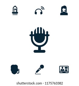 Microphone icon. collection of 7 microphone filled icons such as support, tv speaker, customer support, headset. editable microphone icons for web and mobile.