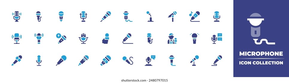 Microphone icon collection. Duotone color. Vector illustration. Containing microphone, press, talkshow, karaoke, reporter, upload, micro.