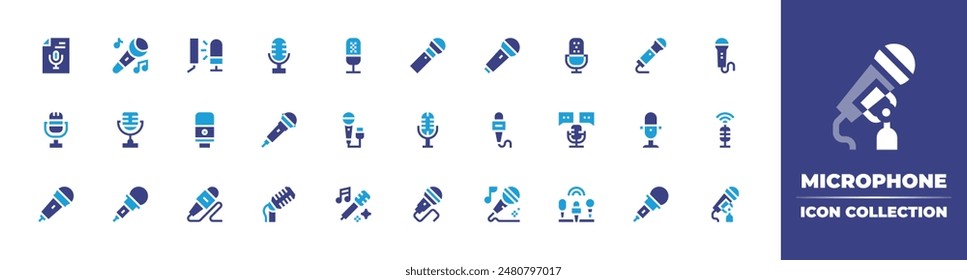 Microphone icon collection. Duotone color. Vector illustration. Containing microphone, microphones, transcription, karaoke, podcast.