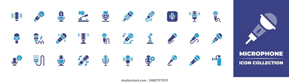 Microphone icon collection. Duotone color. Vector illustration. Containing microphone, podcast, asmr, audio, trophy.