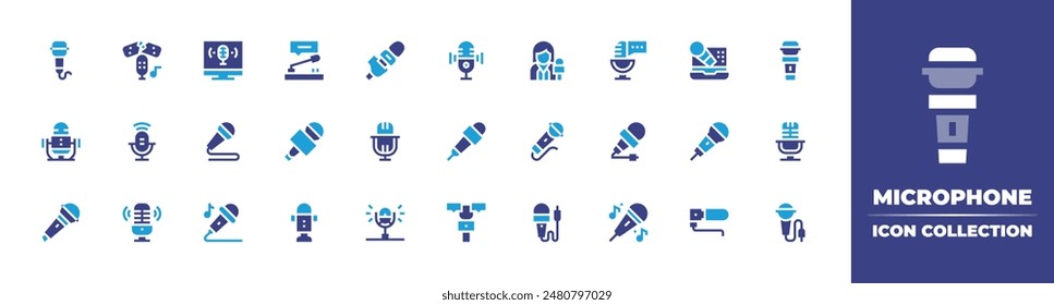 Microphone icon collection. Duotone color. Vector illustration. Containing freedomofthepress, voice, podcast, opinion, microphone, reporter, mic, sing, interview, cracking.