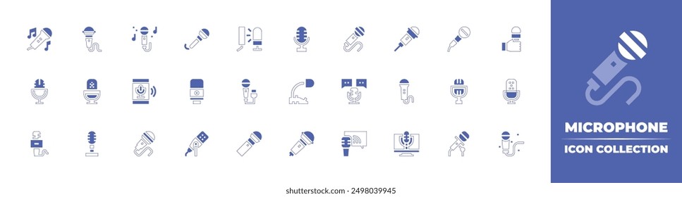 Microphone icon collection. Duotone style line stroke and bold. Vector illustration. Containing microphone, recording, podcast.