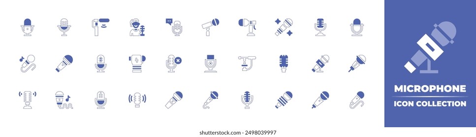 Microphone icon collection. Duotone style line stroke and bold. Vector illustration. Containing microphone, broadcaster, mic, asmr.