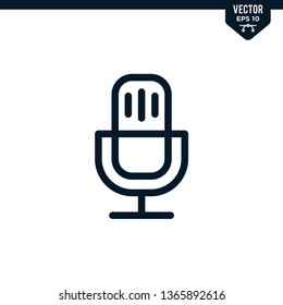 Microphone icon collection in outlined or line art style, editable stroke vector