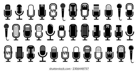 Microphone icon collection. Set of black microphone icons