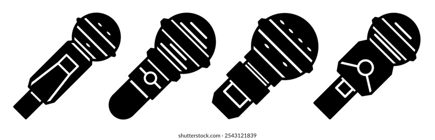 Colección de icono de micrófono. Ilustración vectorial de stock.