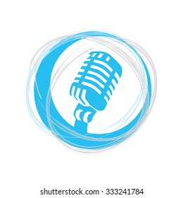 Microphone icon in the  creative circle. Speaker symbol. Live music sign. Vector illustration. Flat icon design style.
