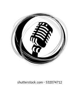 Microphone Icon In The Creative Circle. Speaker Symbol. Live Music Sign. Vector Illustration. Flat Icon Design Style. 