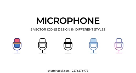 diseño de iconos de micrófono en estilo Cinco con pulsación editable. Línea, Sólido, Línea plana, Color de tono Duo y Línea de degradado de color. Adecuado para diseño de páginas Web, aplicaciones móviles, UI, UX y GUI.
