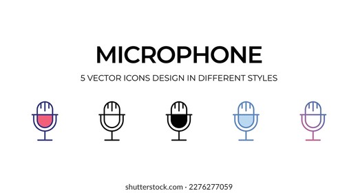 microphone Icon Design in Five style with Editable Stroke. Line, Solid, Flat Line, Duo Tone Color, and Color Gradient Line. Suitable for Web Page, Mobile App, UI, UX and GUI design.